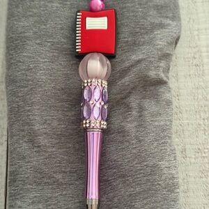 Purple Beaded Decorative Pen with Red Notebook Topper